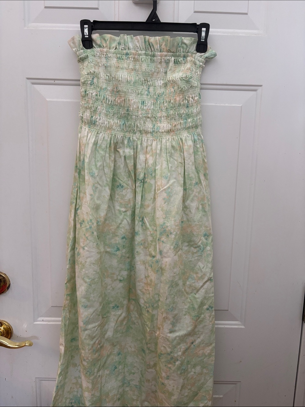 H&M Pastel Mint and Cream Smocked Strapless Dress